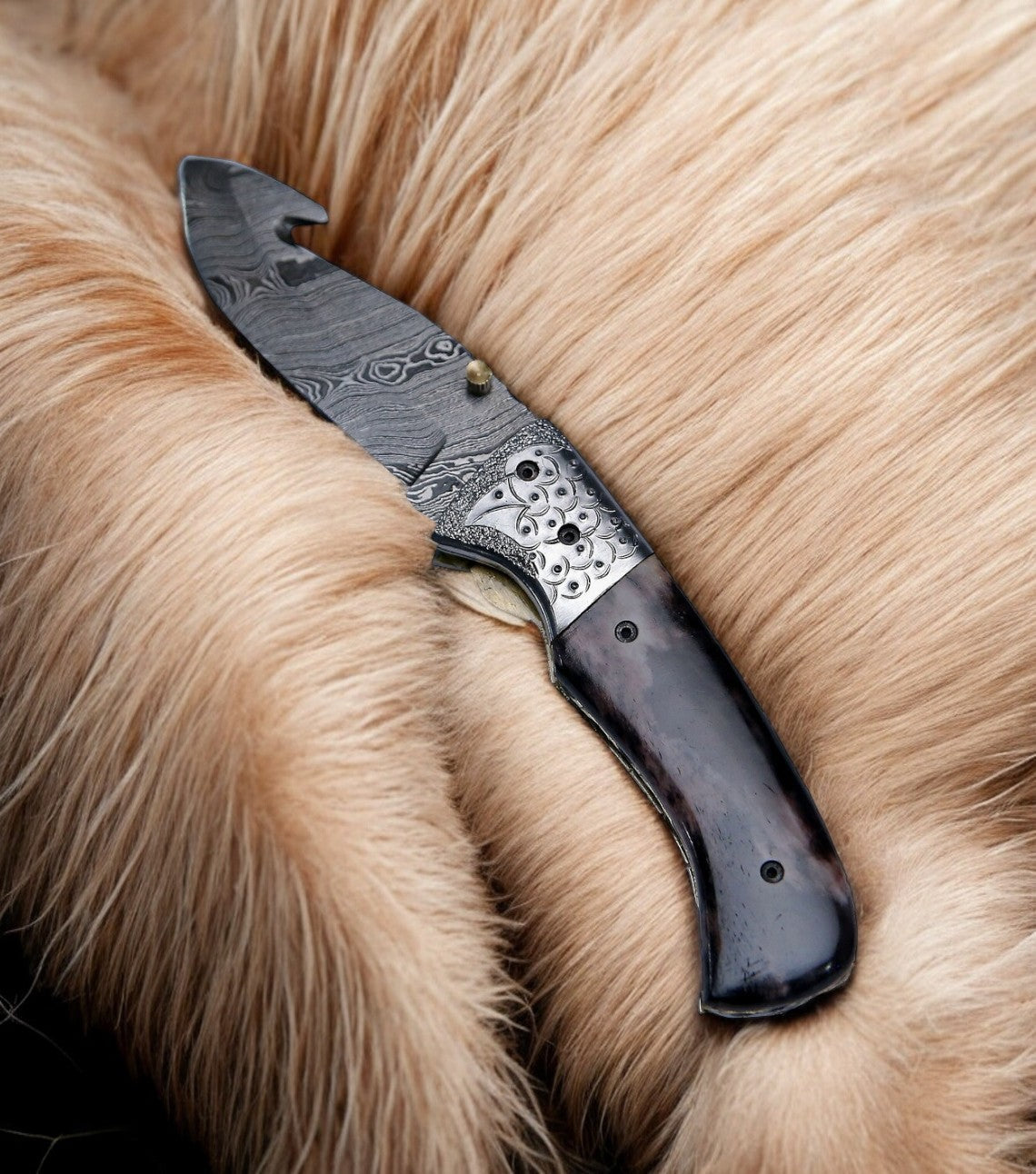 Custom Handmade Damascus Pocket Knife – Colored Bone Handle Damascus Knife Store