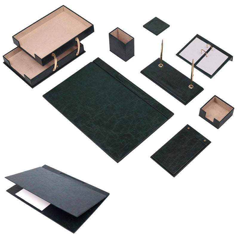 MOOG Leather Desk Set - Double Document Tray- Green - 10 PCS Moogdesk