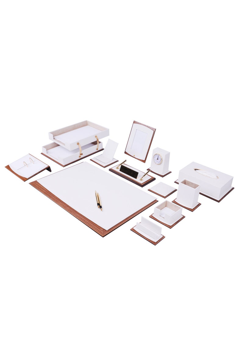 MOOG Star Lux Leather Desk Set -Walnut Wood Combination - Green -14 PCS Moogdesk