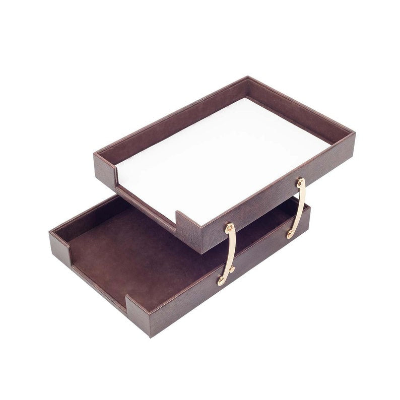 MOOG Leather Desk Set - Double Document Tray- Brown - 10 PCS Moogdesk