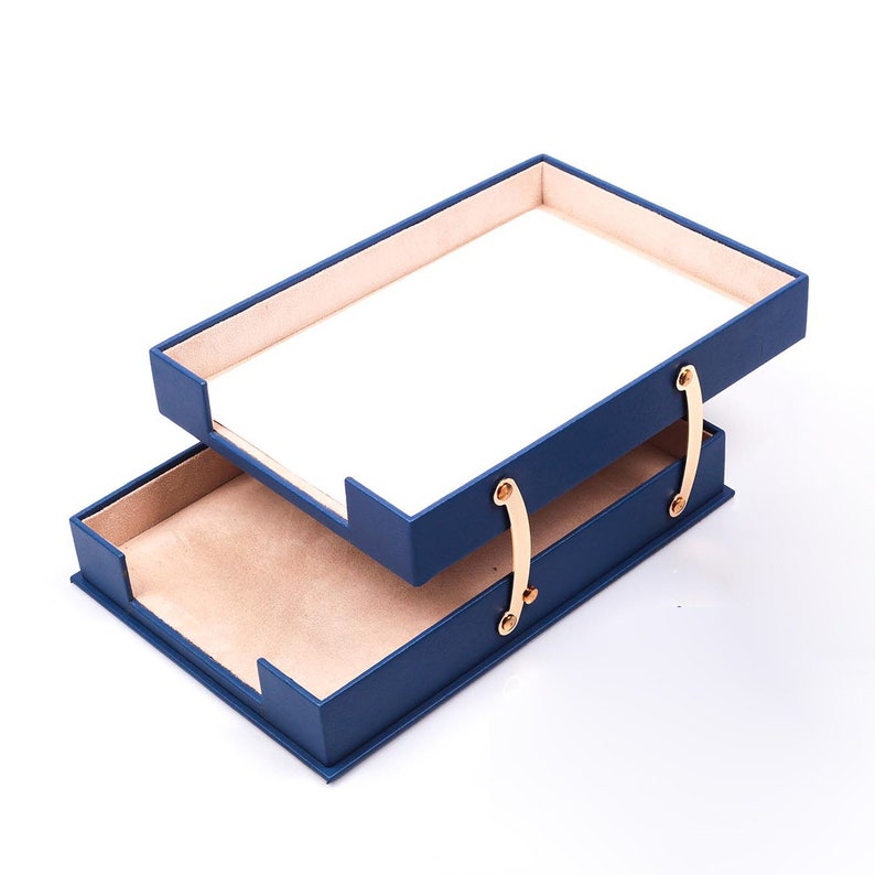 MOOG Leather Desk Set - Double Document Tray- Blue - 10 PCS Moogdesk