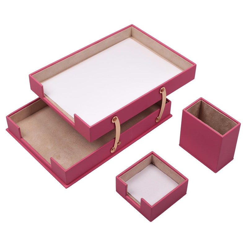 MOOG Leather Desk Set - Double Document Tray- Pink - 10 PCS Moogdesk