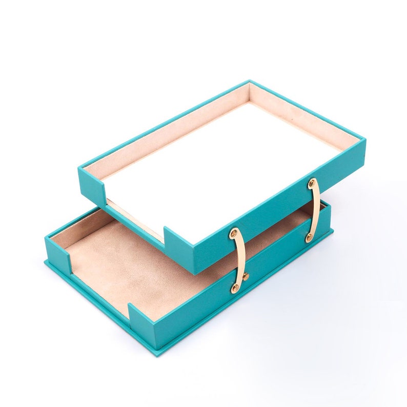 MOOG Leather Desk Set - Double Document Tray- Turquoise - 10 PCS Moogdesk