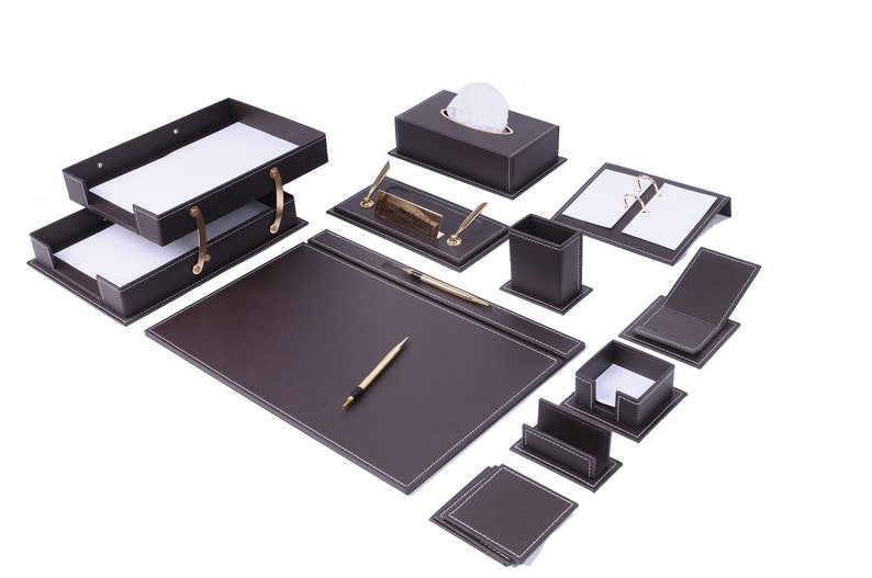 MOOG Luxury Desk Set- 14 Accessories -Brown- 14 PCS Moogdesk