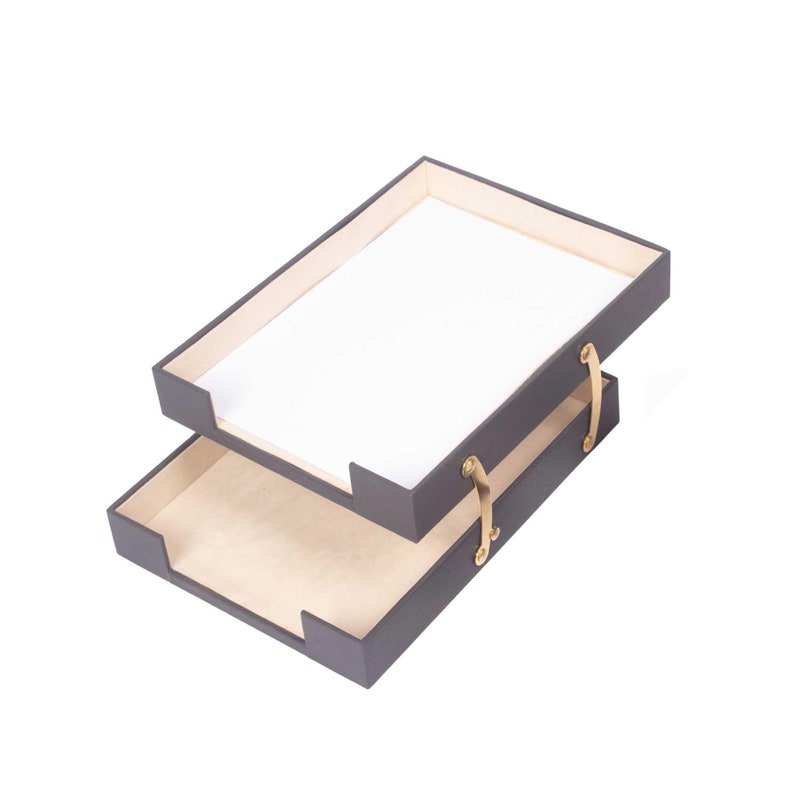 MOOG Leather Desk Set - Double Document Tray- Gray - 10 PCS Moogdesk