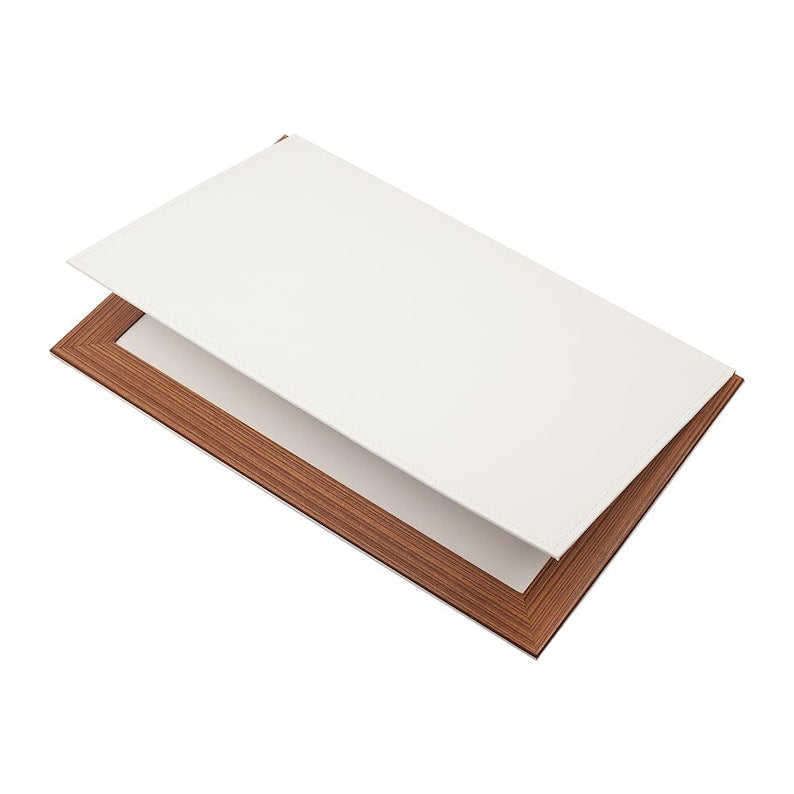 MOOG Leather Desk Pad With Wood Combination - White Leather Moogdesk