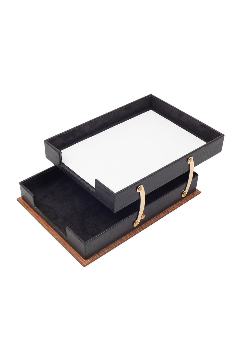 MOOG Star Leather Desk Set -Walnut Wood Combination -Double Document Tray - Green-11 PCS Moogdesk