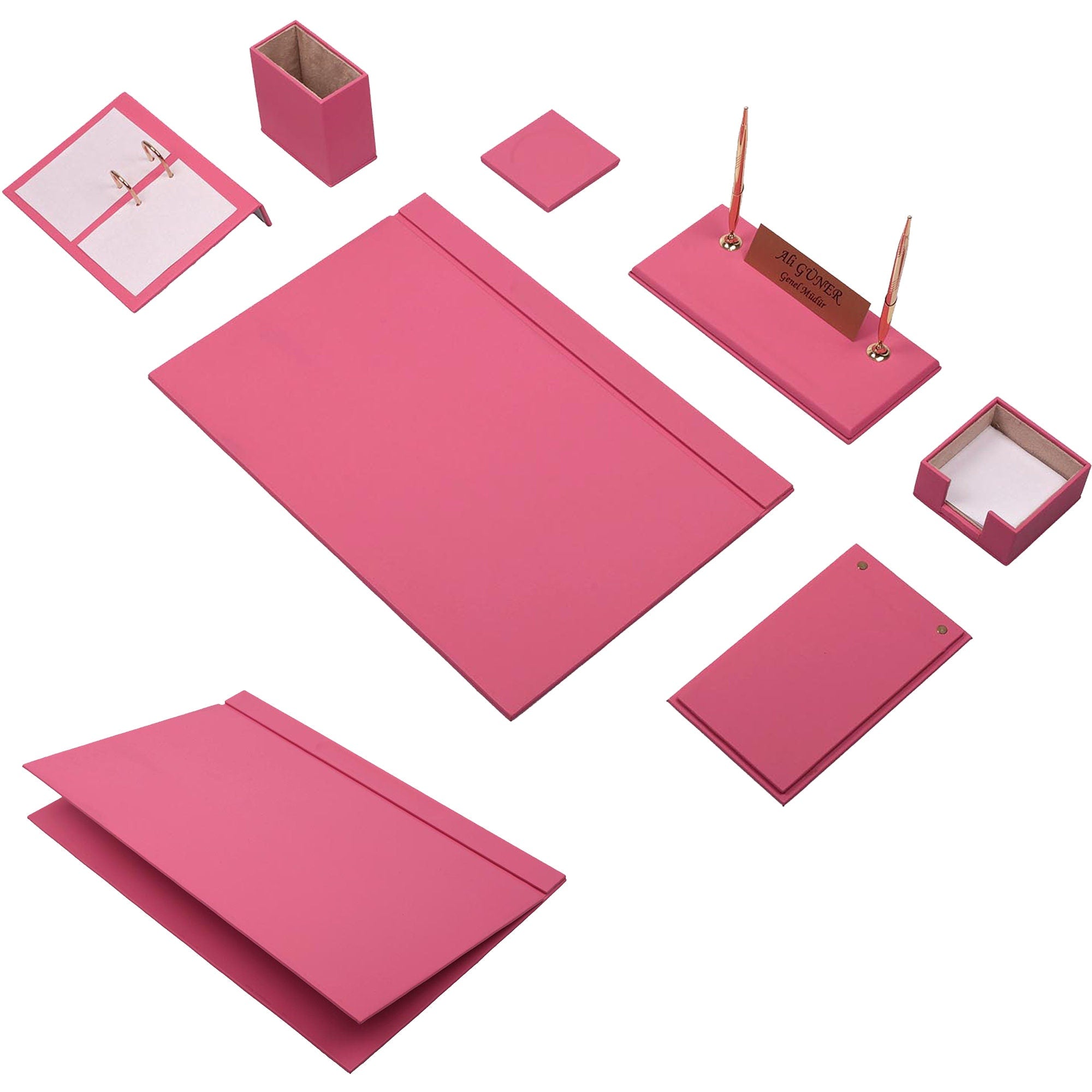 MOOG Leather Desk Set -  Pink - 9 PCS Moogdesk