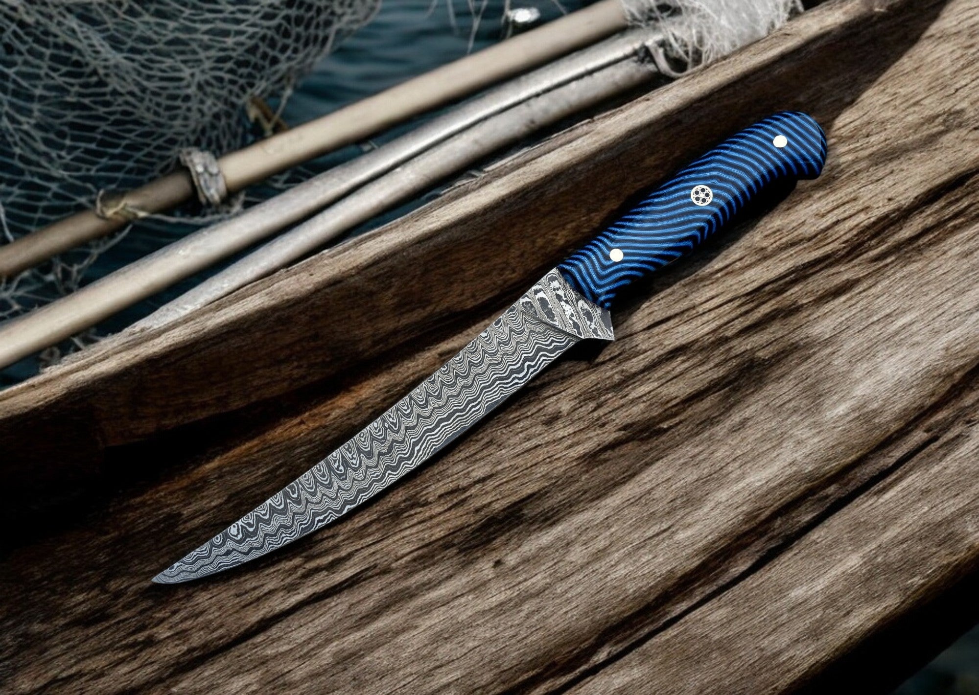Custom Handmade Damascus Fillet Knife – 8" Blade, Resin Handle Damascus Knife Store