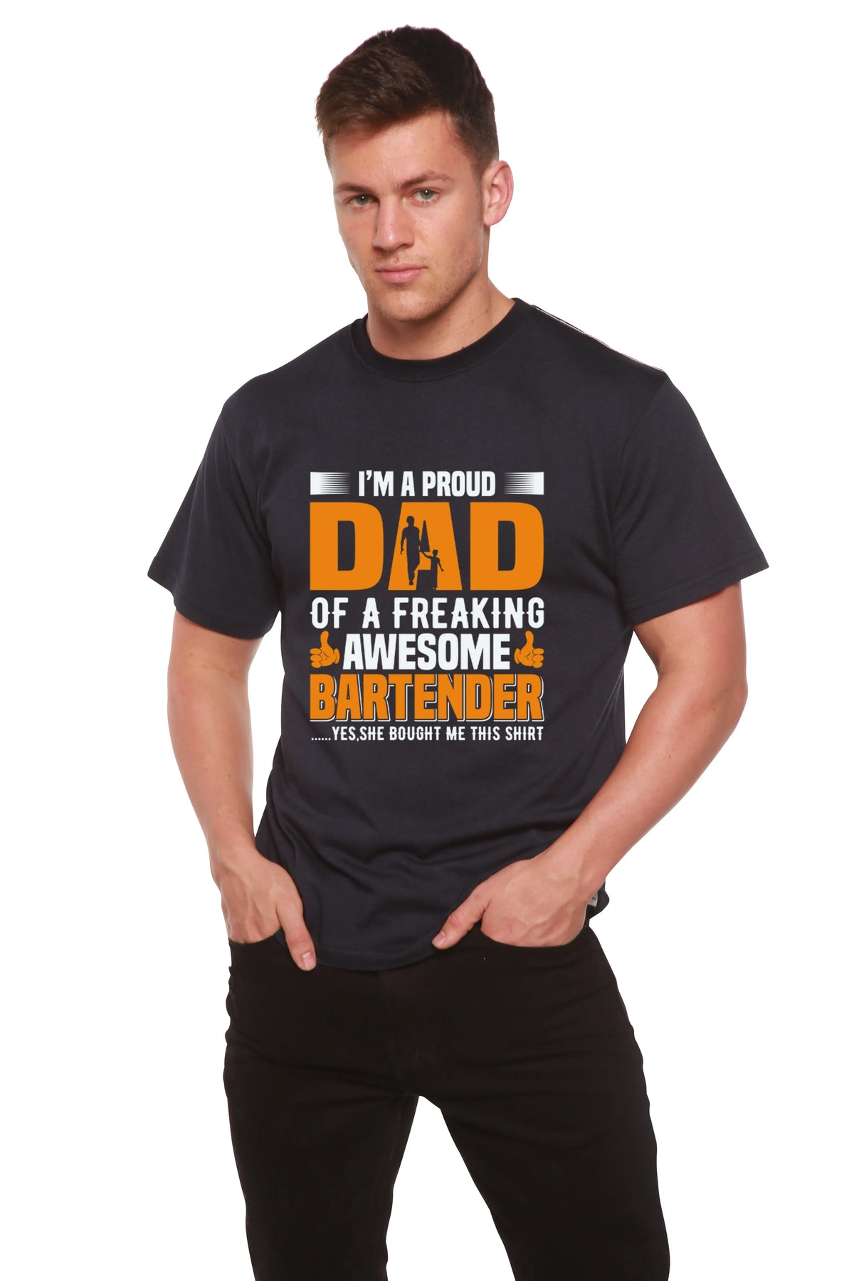 I'm a Proud Dad Men's Bamboo Viscose/Organic Cotton Short Sleeve Graphic T-Shirt Spun Bamboo