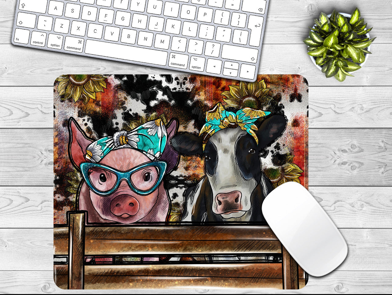 Pig & Cow Sunflower Mouse Pad The Neeley Design Co Wholesale