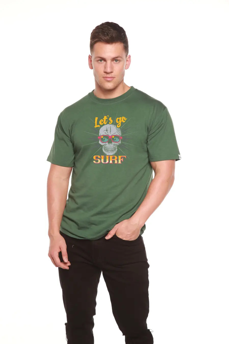 Let`s go SURF Men's Bamboo Viscose/Organic Cotton Short Sleeve Graphic T-Shirt Spun Bamboo