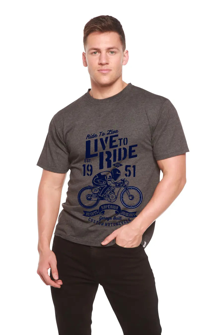 Live To Ride Men's Bamboo Viscose/Organic Cotton Short Sleeve Graphic T-Shirt Spun Bamboo