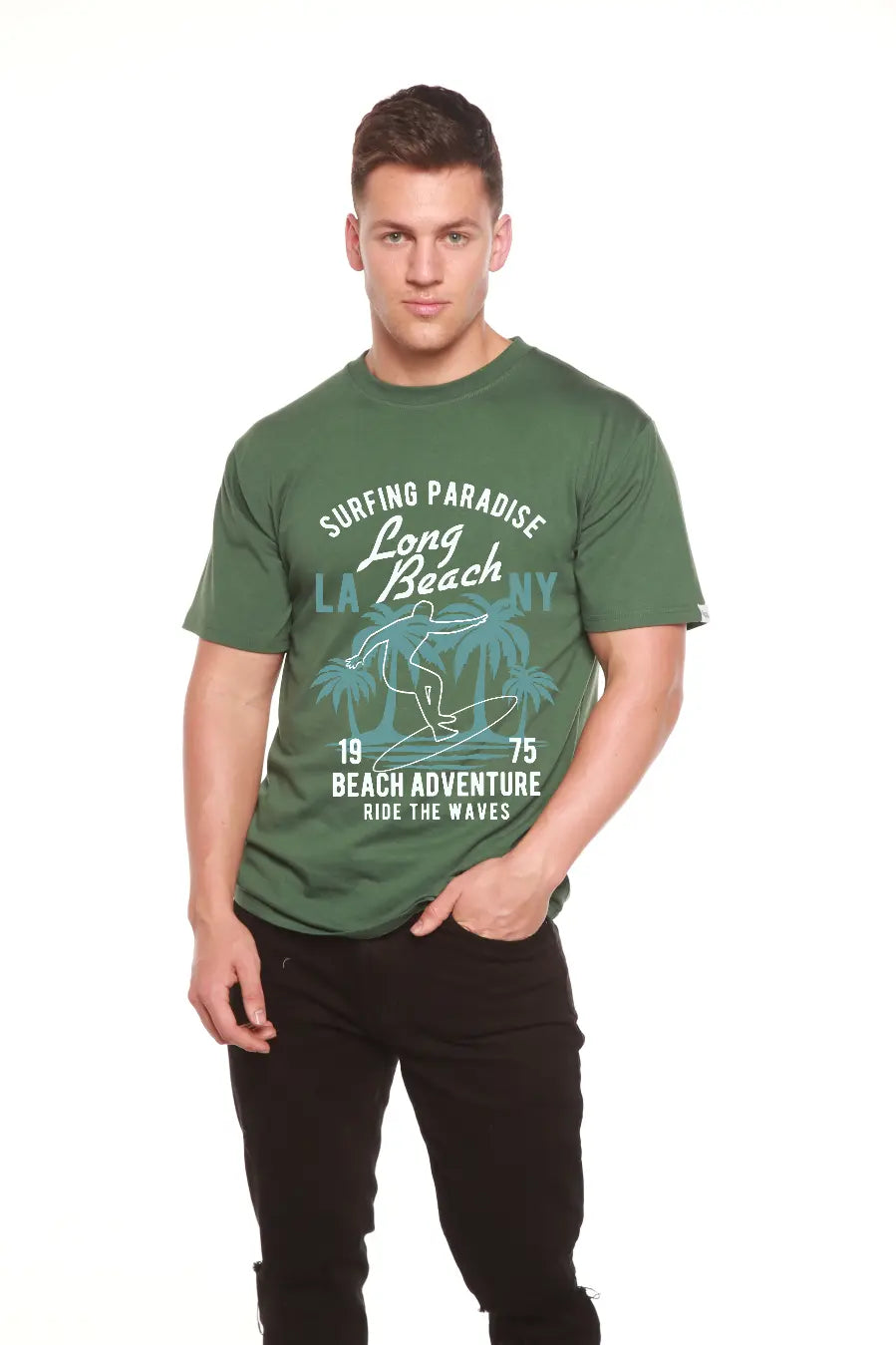 Long Beach Men's Bamboo Viscose/Organic Cotton Short Sleeve Graphic T-Shirt Spun Bamboo