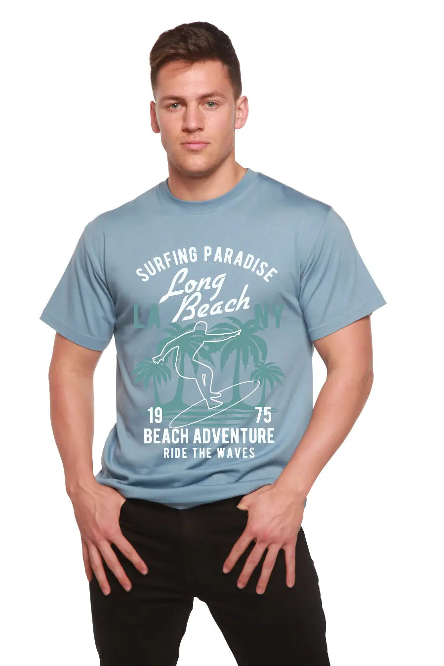 Long Beach Men's Bamboo Viscose/Organic Cotton Short Sleeve Graphic T-Shirt Spun Bamboo