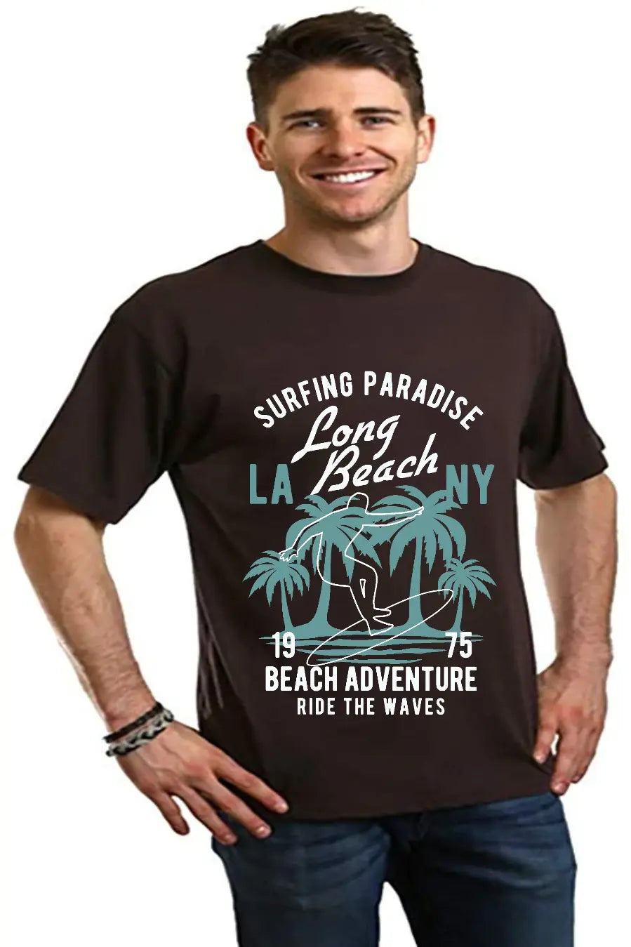 Long Beach Men's Bamboo Viscose/Organic Cotton Short Sleeve Graphic T-Shirt Spun Bamboo