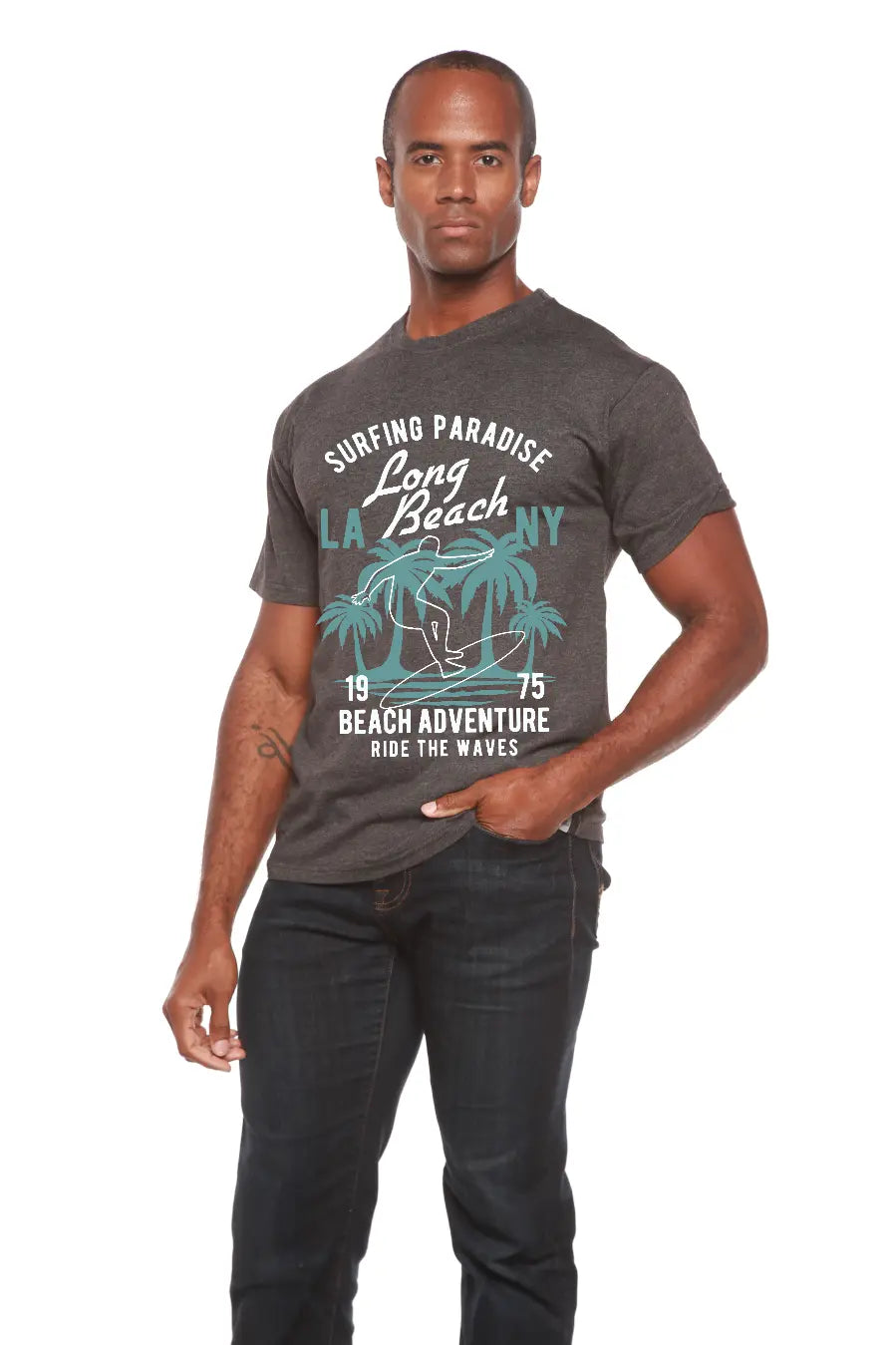Long Beach Men's Bamboo Viscose/Organic Cotton Short Sleeve Graphic T-Shirt Spun Bamboo