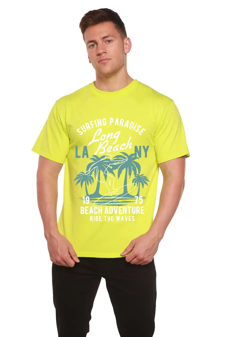 Long Beach Men's Bamboo Viscose/Organic Cotton Short Sleeve Graphic T-Shirt Spun Bamboo