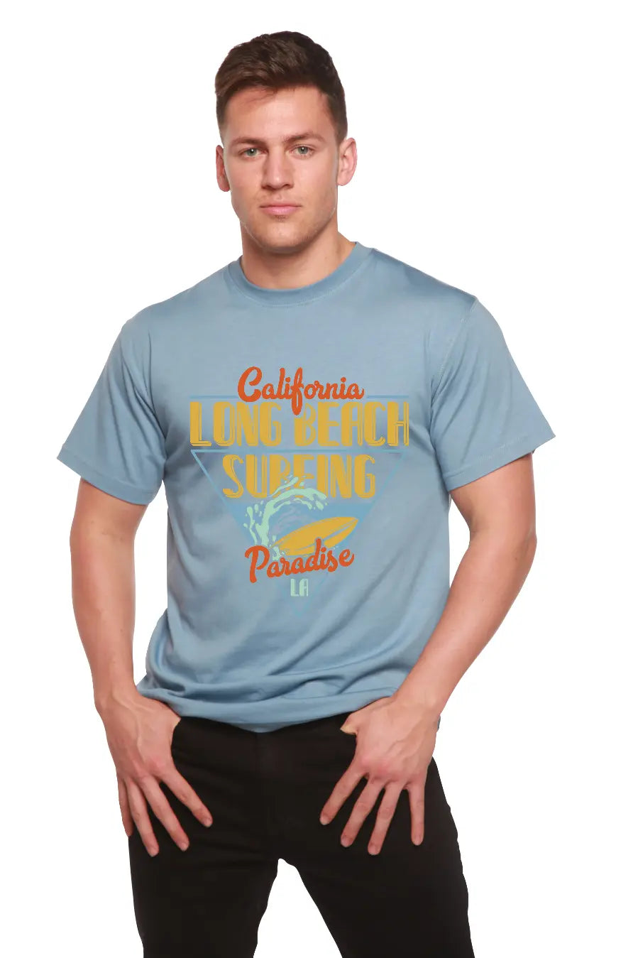 Long Beach Surfing Printed Men's Bamboo Viscose/Organic Cotton Short Sleeve Graphic T-Shirt Spun Bamboo