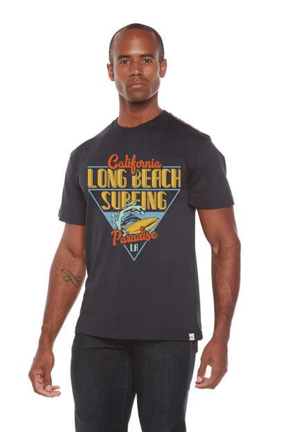 Long Beach Surfing Printed Men's Bamboo Viscose/Organic Cotton Short Sleeve Graphic T-Shirt Spun Bamboo