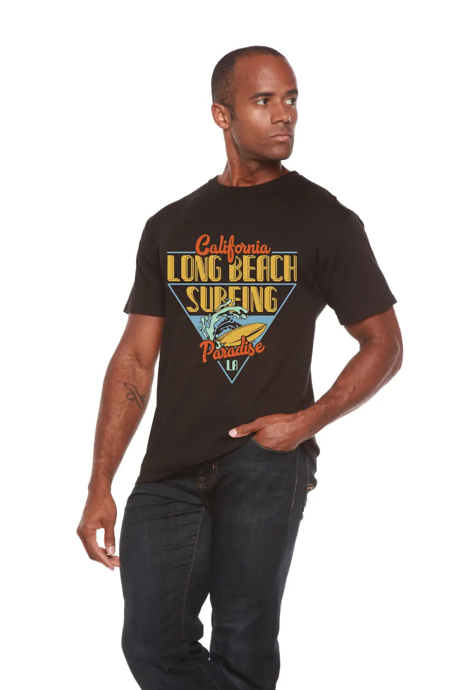 Long Beach Surfing Printed Men's Bamboo Viscose/Organic Cotton Short Sleeve Graphic T-Shirt Spun Bamboo