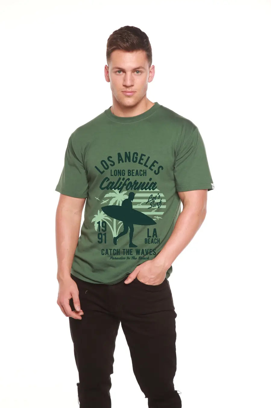 Los Angeles Men's Bamboo Viscose/Organic Cotton Short Sleeve Graphic T-Shirt Spun Bamboo