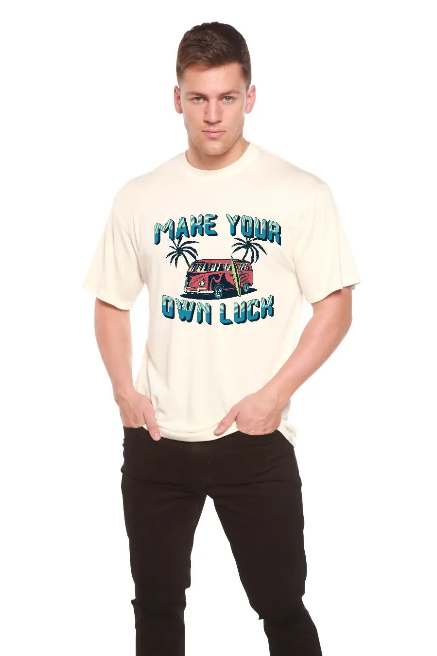 Make your own luck Men's Bamboo Viscose/Organic Cotton Short Sleeve Graphic T-Shirt Spun Bamboo