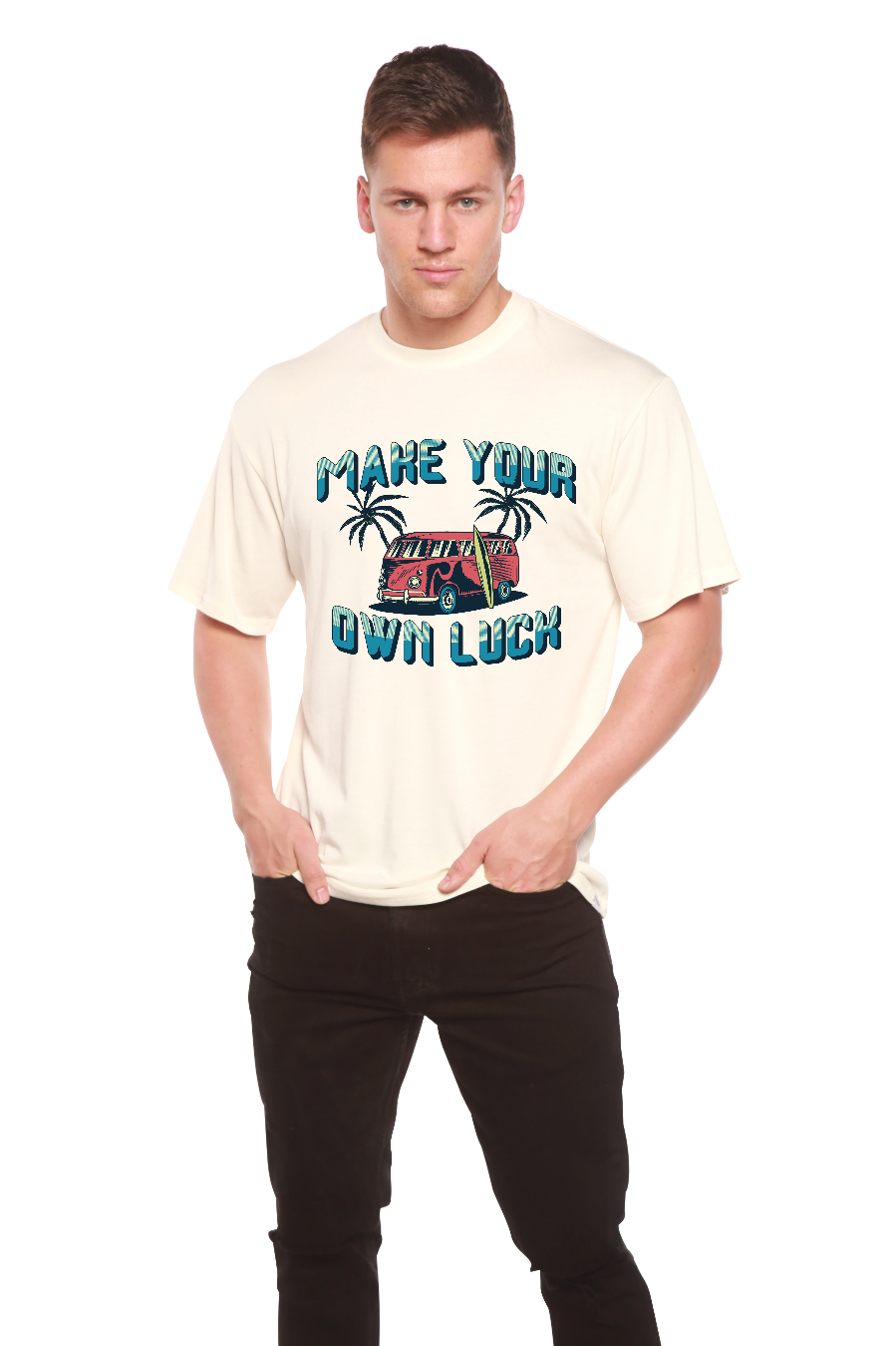 Make your own luck Men's Bamboo Viscose/Organic Cotton Short Sleeve Graphic T-Shirt Spun Bamboo