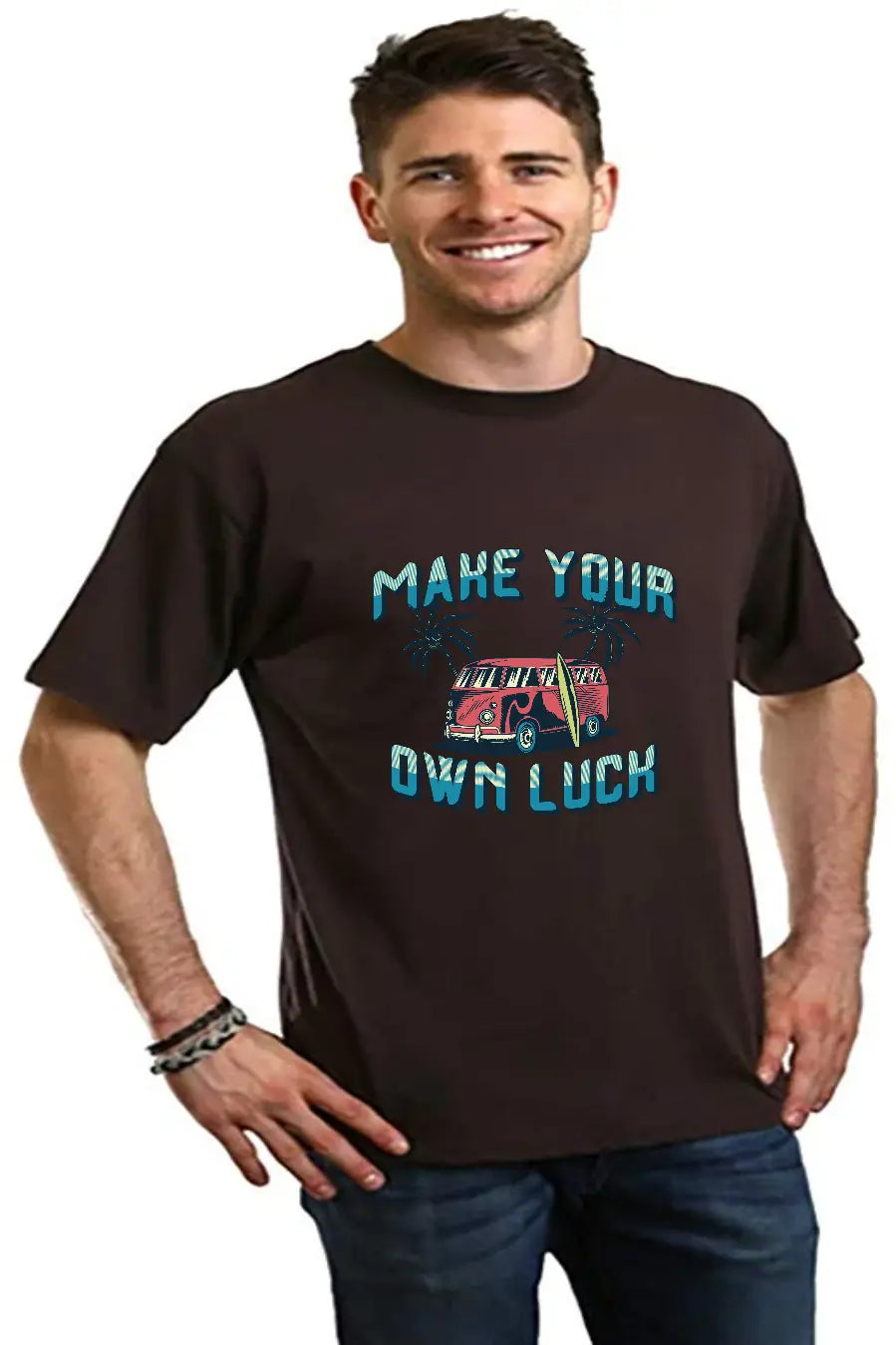 Make your own luck Men's Bamboo Viscose/Organic Cotton Short Sleeve Graphic T-Shirt Spun Bamboo
