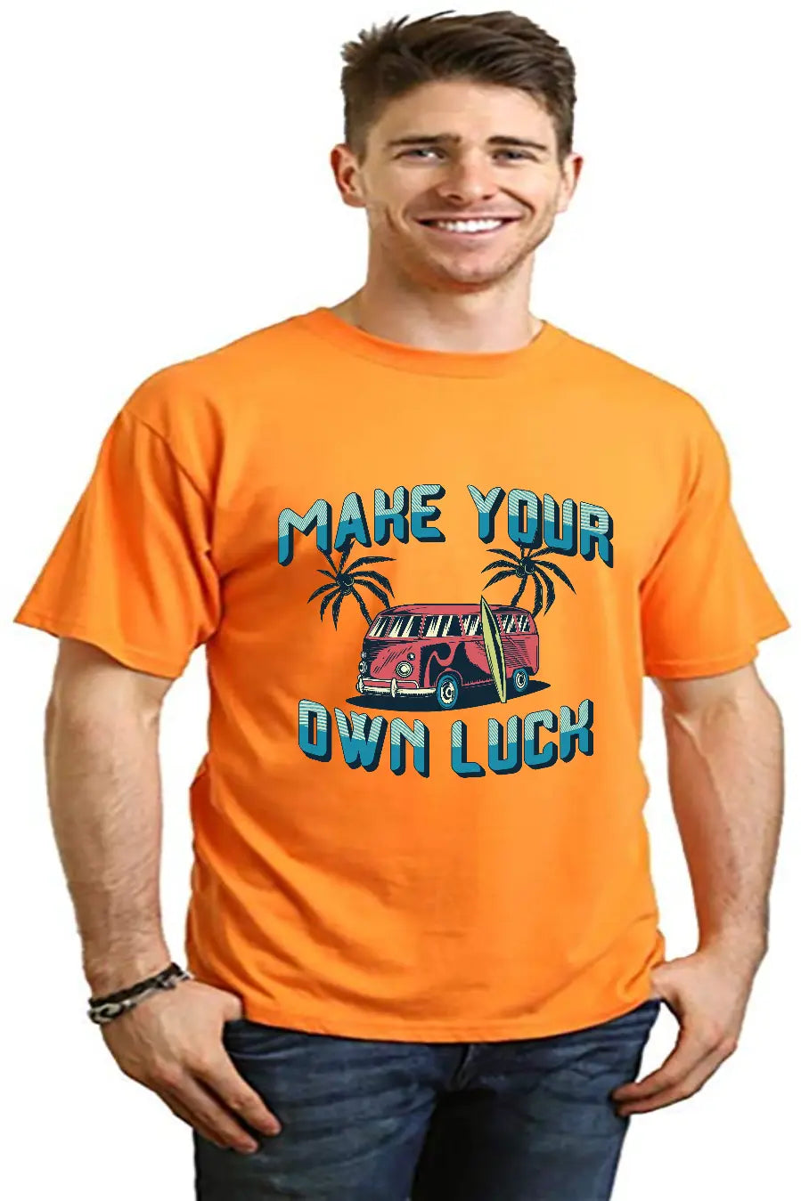 Make your own luck Men's Bamboo Viscose/Organic Cotton Short Sleeve Graphic T-Shirt Spun Bamboo