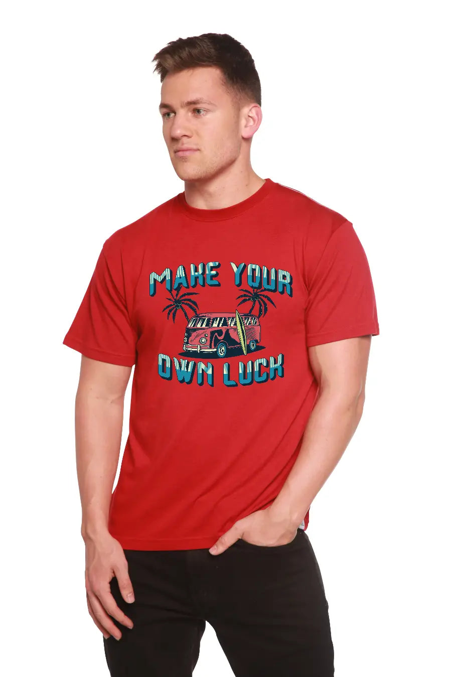 Make your own luck Men's Bamboo Viscose/Organic Cotton Short Sleeve Graphic T-Shirt Spun Bamboo