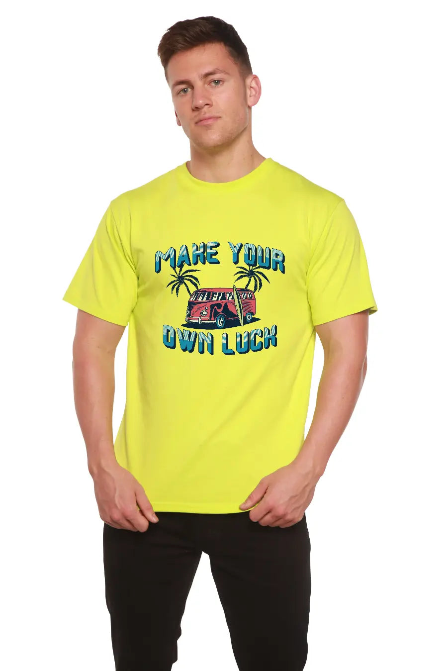 Make your own luck Men's Bamboo Viscose/Organic Cotton Short Sleeve Graphic T-Shirt Spun Bamboo