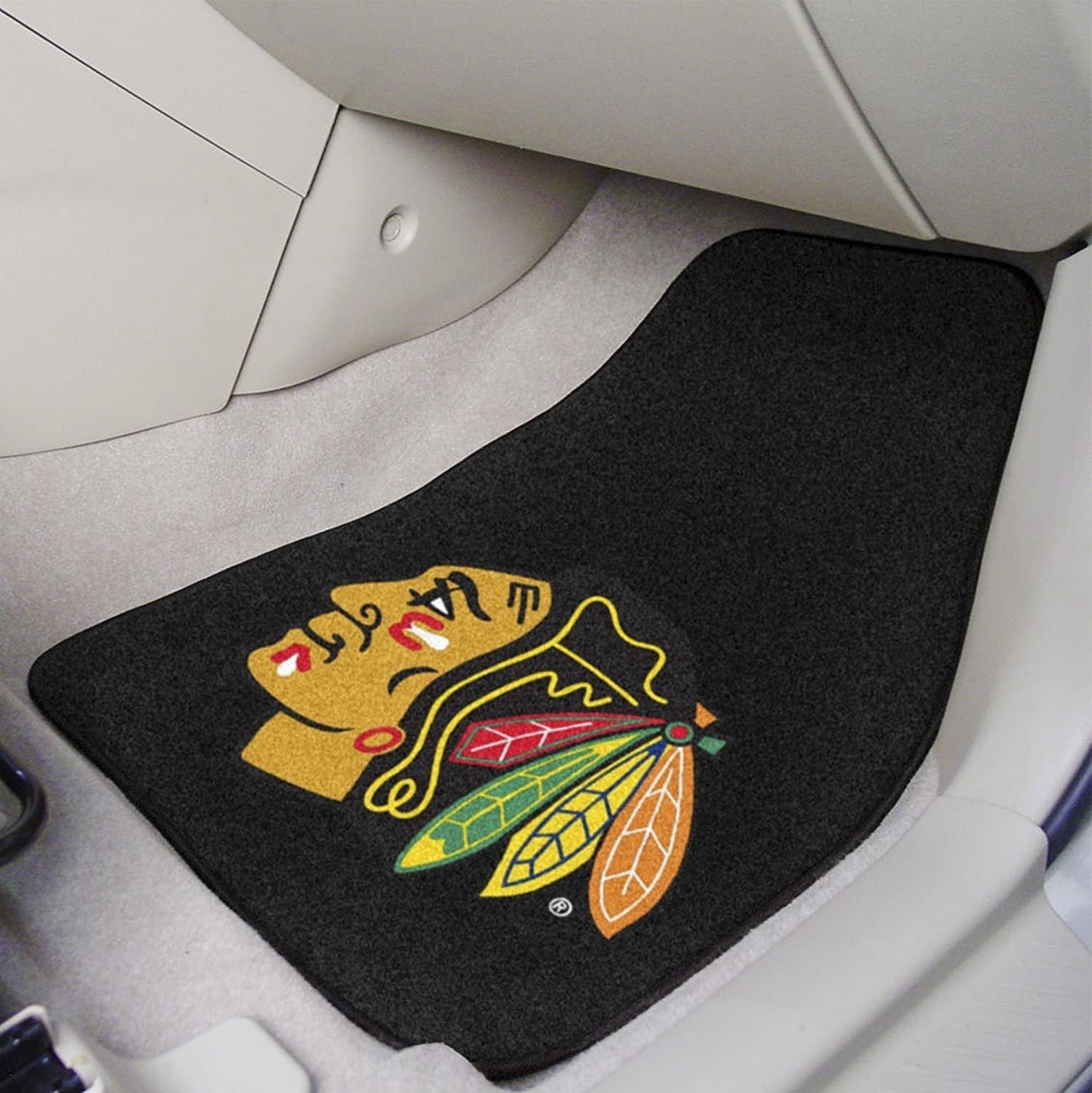 Chicago Blackhawks Front Floor Mats, Carpet Car Set, 18x27 Inch, Nylon, Set of 2 Fielders Choice