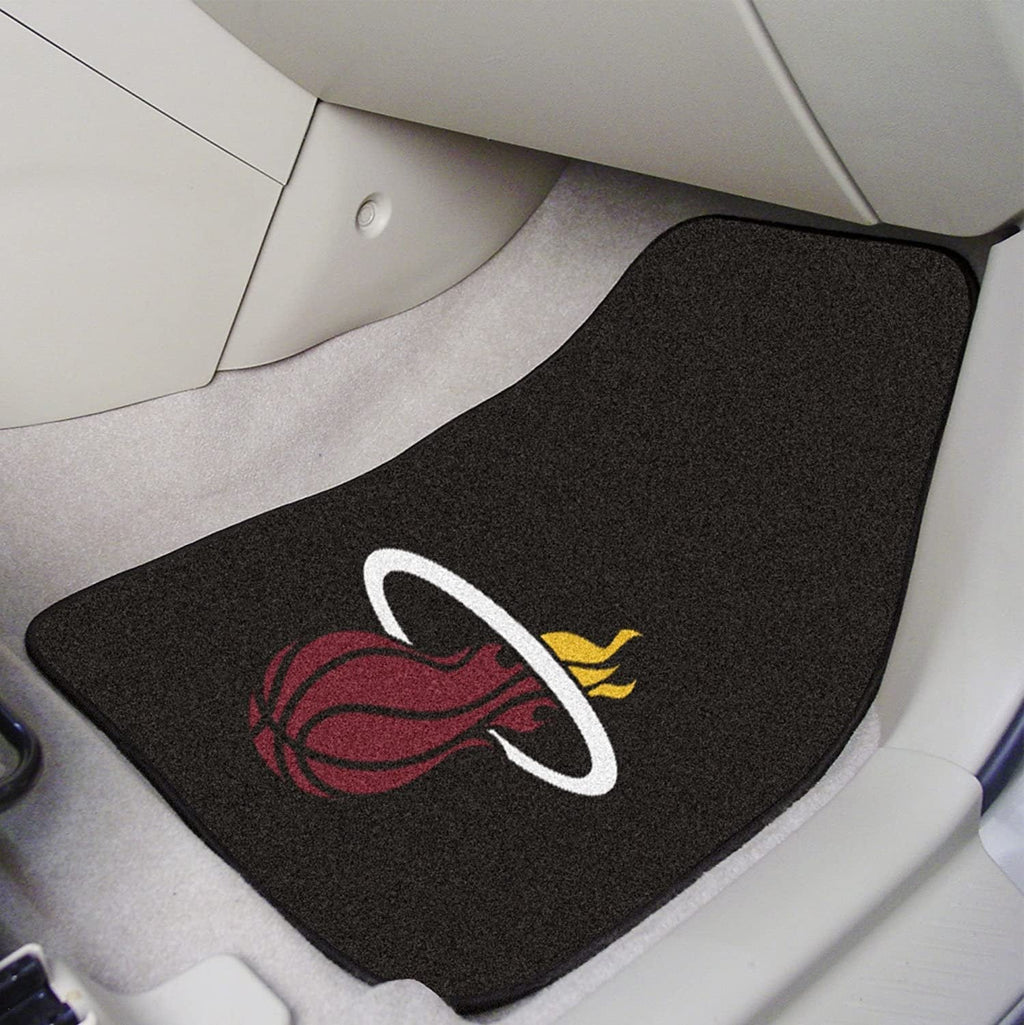 Miami Heat Front Floor Mats, Carpet Car Set, 18x27 Inch, Nylon, Set of 2 Fielders Choice