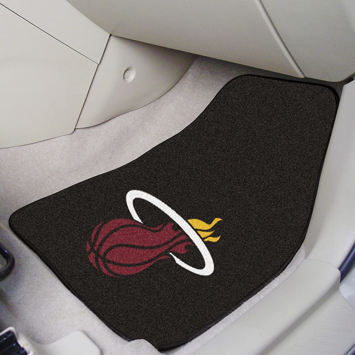 Miami Heat Front Floor Mats, Carpet Car Set, 18x27 Inch, Nylon, Set of 2 Fielders Choice