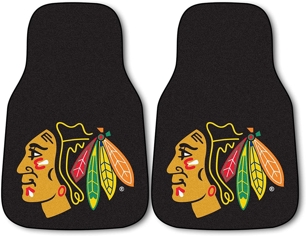 Chicago Blackhawks Front Floor Mats, Carpet Car Set, 18x27 Inch, Nylon, Set of 2 Fielders Choice