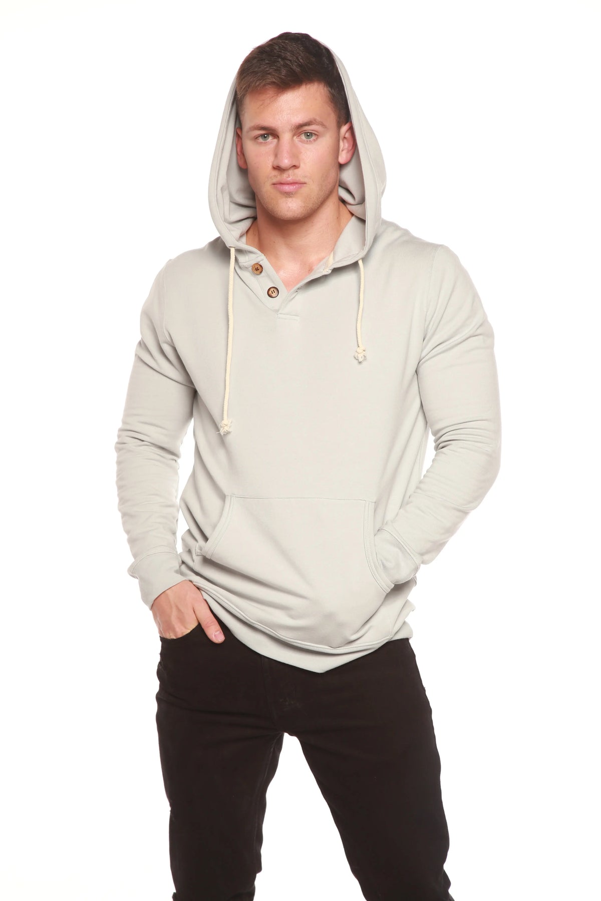 Men's Henley Style Bamboo Viscose Fleece Hoodie Spun Bamboo