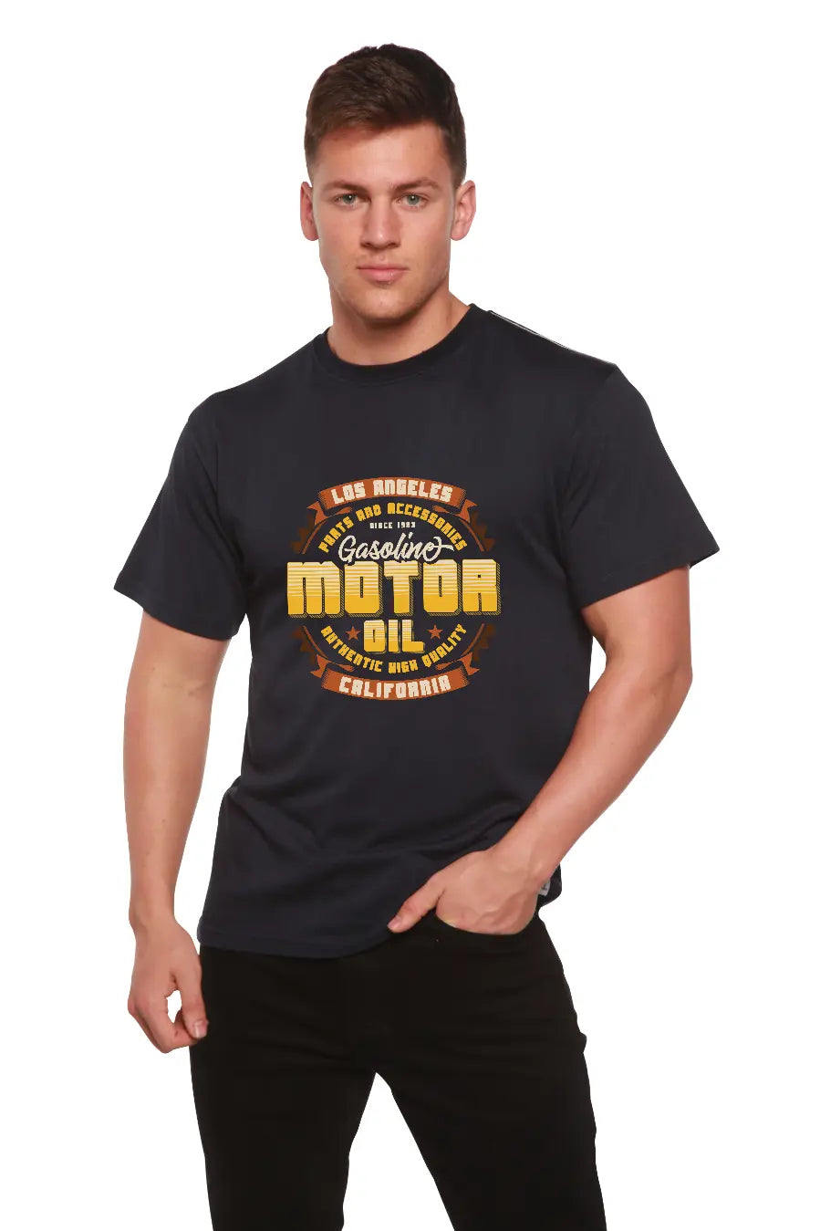 Motor oil Men's Bamboo Viscose/Organic Cotton Short Sleeve Graphic T-Shirt Spun Bamboo