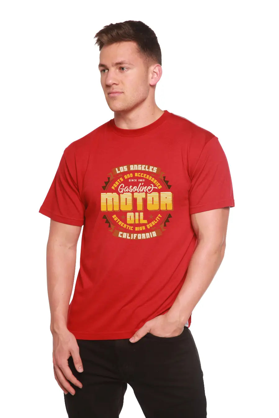 Motor oil Men's Bamboo Viscose/Organic Cotton Short Sleeve Graphic T-Shirt Spun Bamboo