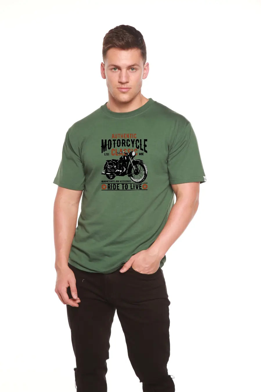 Motorcycle Classic Men's Bamboo Viscose/Organic Cotton Short Sleeve Graphic T-Shirt Spun Bamboo