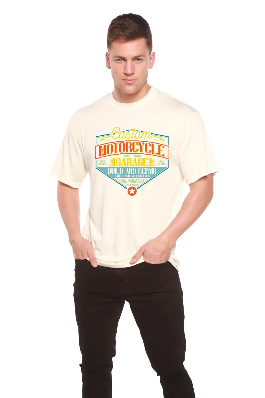 Motorcycle Garage Men's Bamboo Viscose/Organic Cotton Short Sleeve Graphic T-Shirt Spun Bamboo