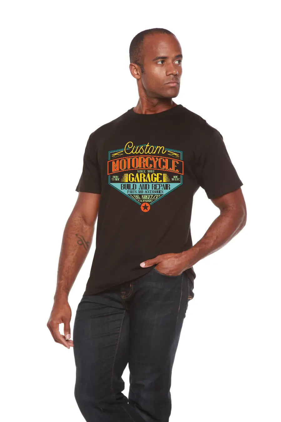 Motorcycle Garage Men's Bamboo Viscose/Organic Cotton Short Sleeve Graphic T-Shirt Spun Bamboo