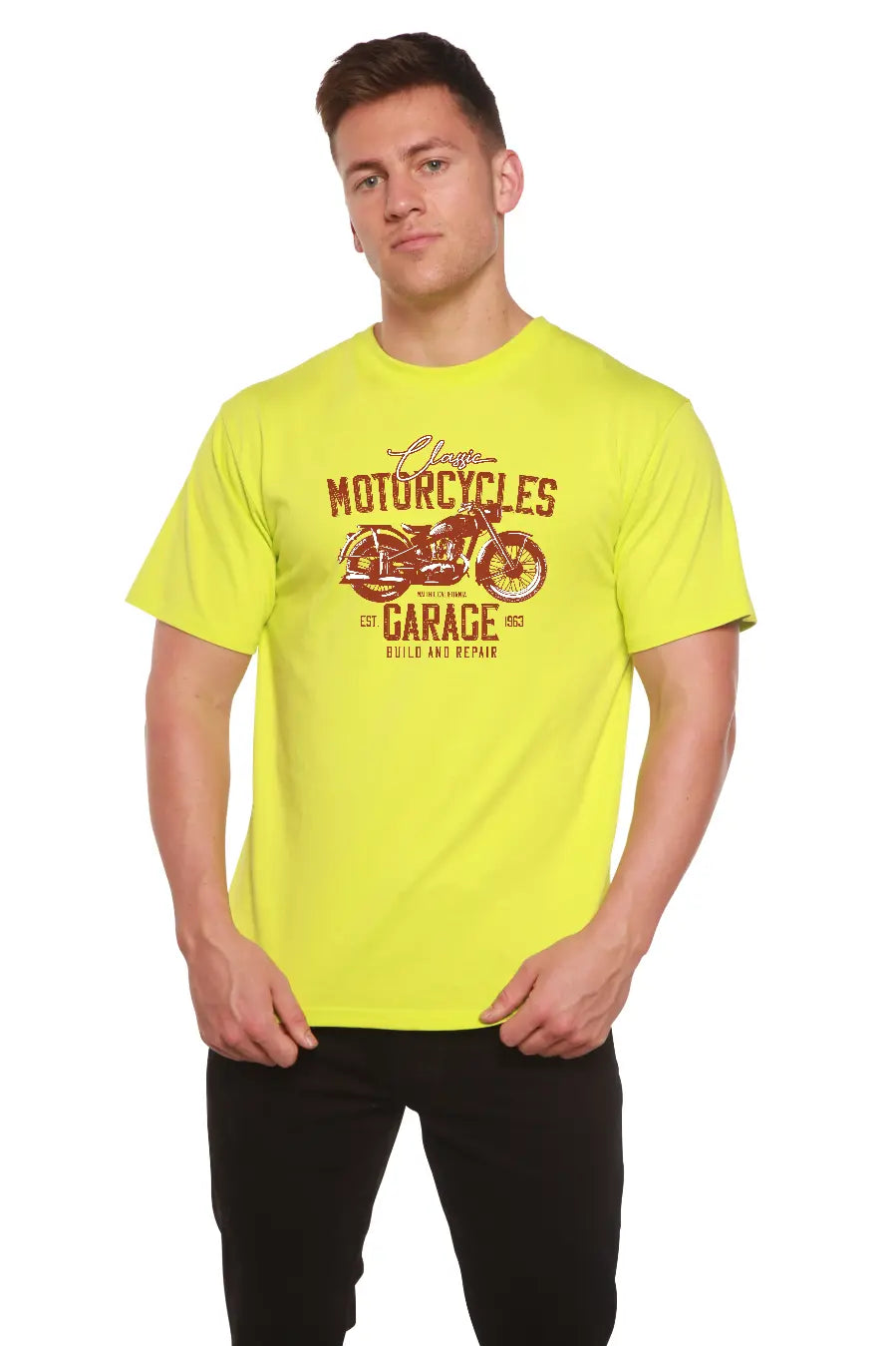 Motorcycles Garage Men's Bamboo Viscose/Organic Cotton Short Sleeve Graphic T-Shirt Spun Bamboo
