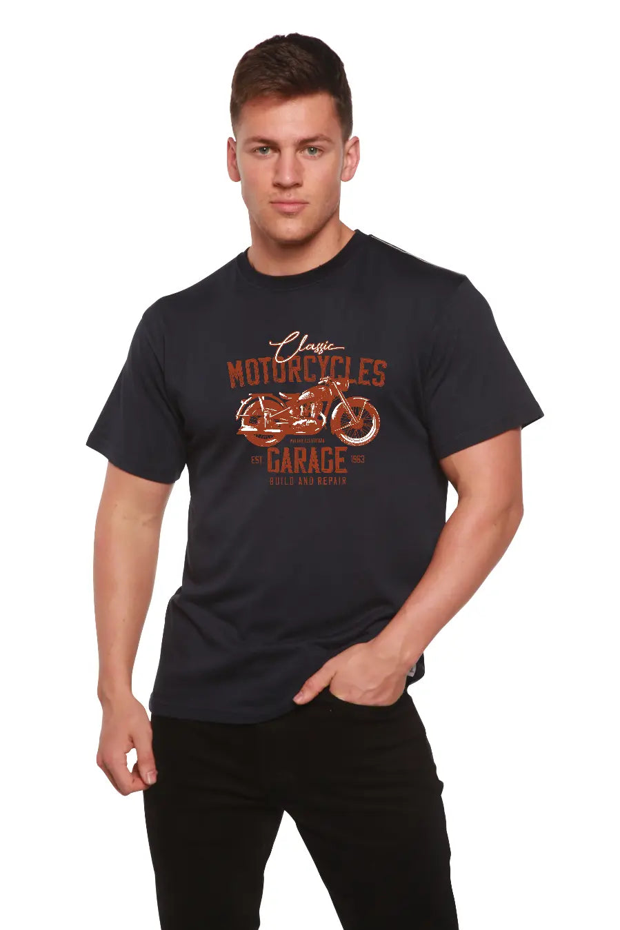 Motorcycles Garage Men's Bamboo Viscose/Organic Cotton Short Sleeve Graphic T-Shirt Spun Bamboo