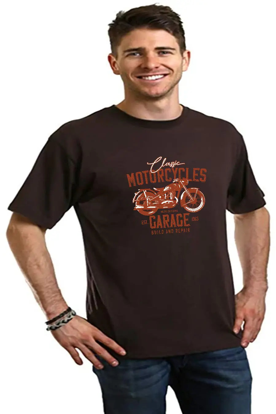 Motorcycles Garage Men's Bamboo Viscose/Organic Cotton Short Sleeve Graphic T-Shirt Spun Bamboo
