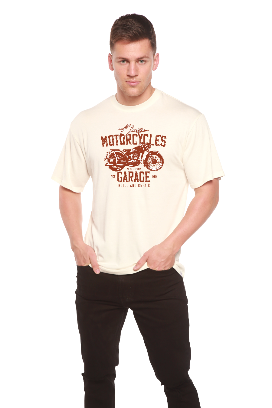 Motorcycles Garage Men's Bamboo Viscose/Organic Cotton Short Sleeve Graphic T-Shirt Spun Bamboo