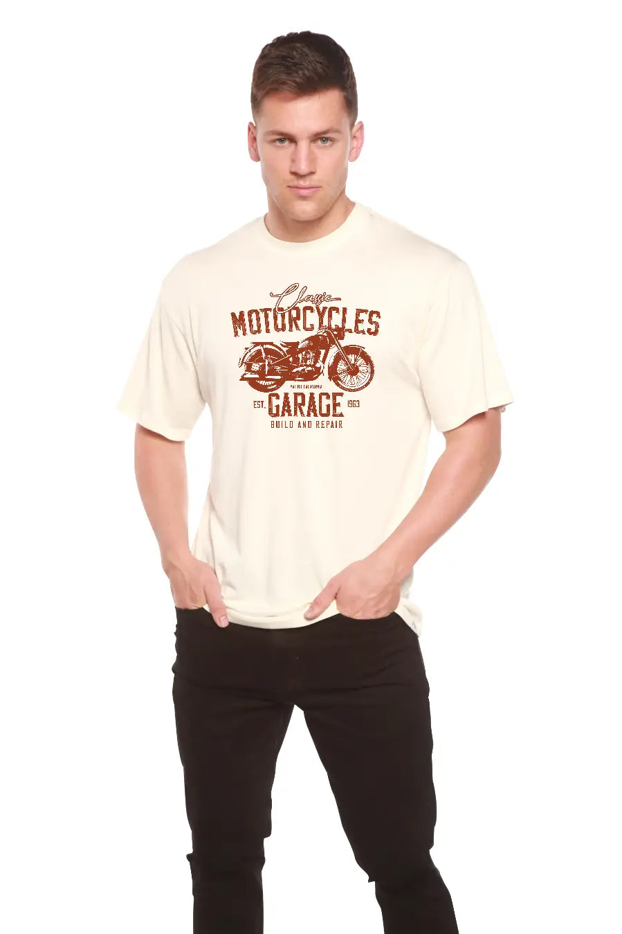 Motorcycles Garage Men's Bamboo Viscose/Organic Cotton Short Sleeve Graphic T-Shirt Spun Bamboo