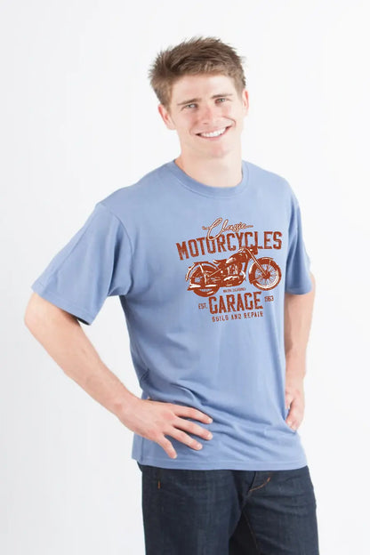 Motorcycles Garage Men's Bamboo Viscose/Organic Cotton Short Sleeve Graphic T-Shirt Spun Bamboo