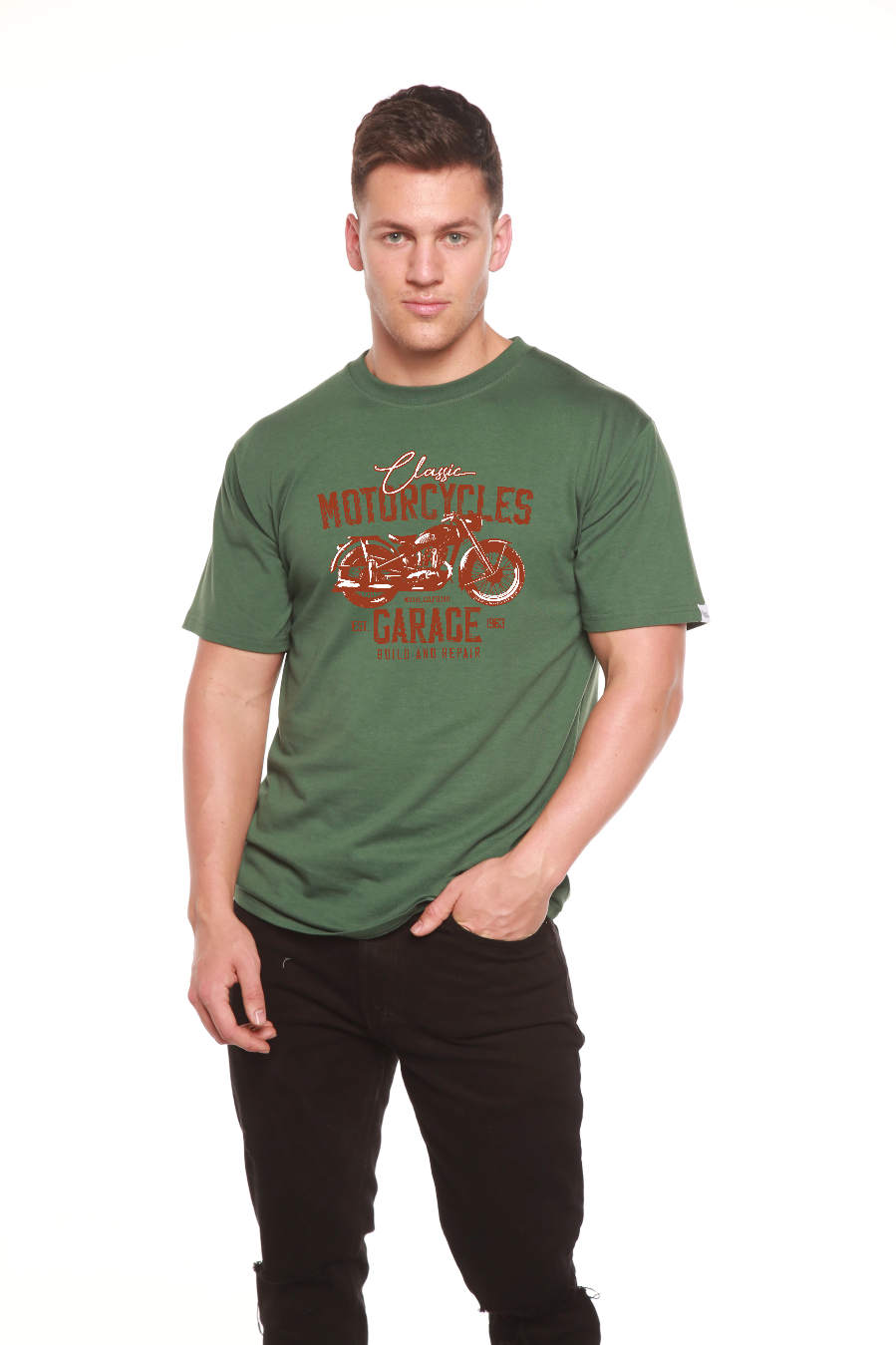 Motorcycles Garage Men's Bamboo Viscose/Organic Cotton Short Sleeve Graphic T-Shirt Spun Bamboo