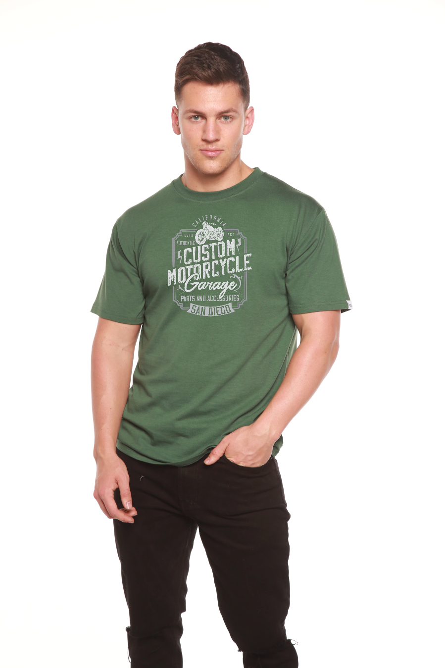 Mototrcycle Garage Men's Bamboo Viscose/Organic Cotton Short Sleeve Graphic T-Shirt Spun Bamboo
